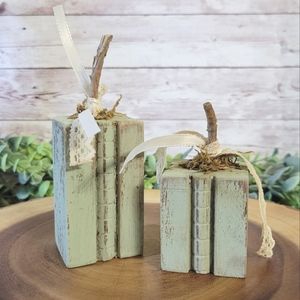 Rustic mini wood scrap pumpkins in sage green